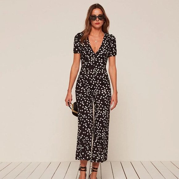 Reformation France Jumpsuit Navy Blue Floral 0 - Picture 1 of 6